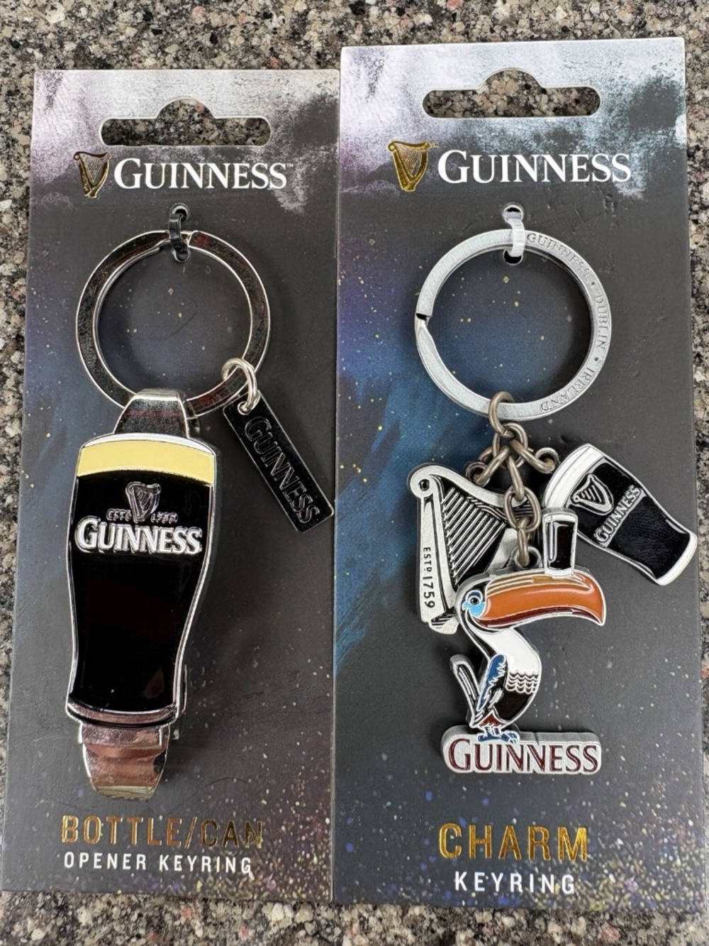 2 Guinness key rings Guinness Pint, Toucan and Harp and One Pint With Opener